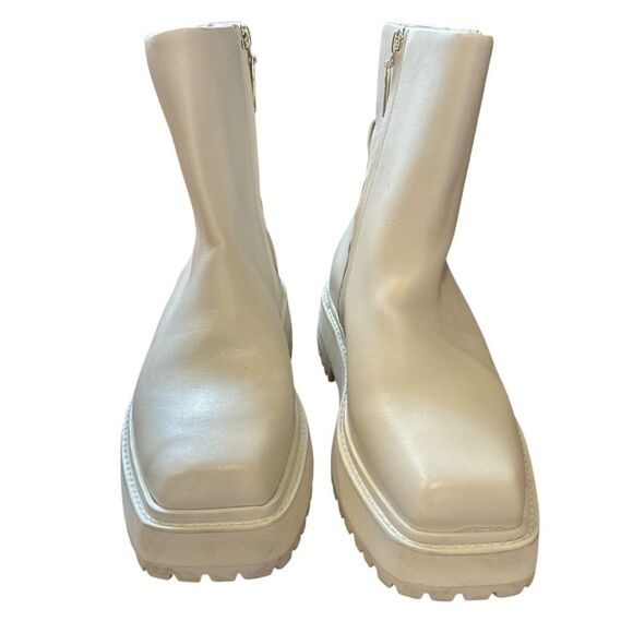 Revolve Larroude Hailey Square Toe Ivory Block Heel Leather Booties - Picture 7 of 10